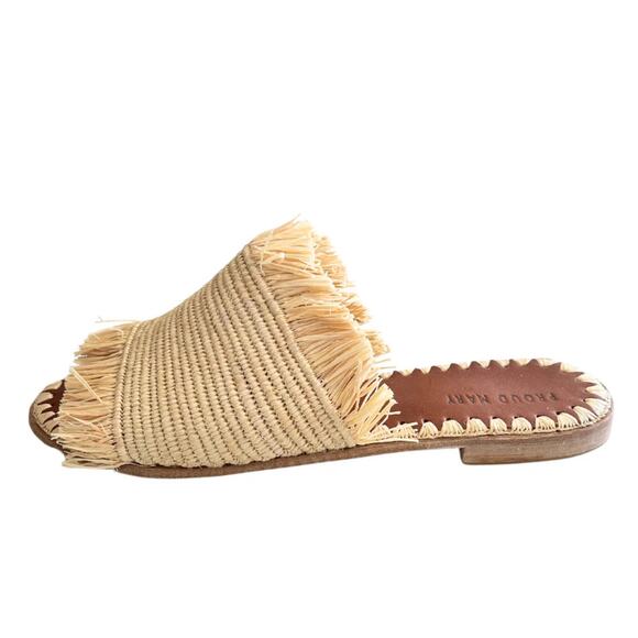 Anthro Proud Mary Raffia Fringe Slide Sandal Women's 37/ 6 US Natural Morocco - Picture 2 of 10